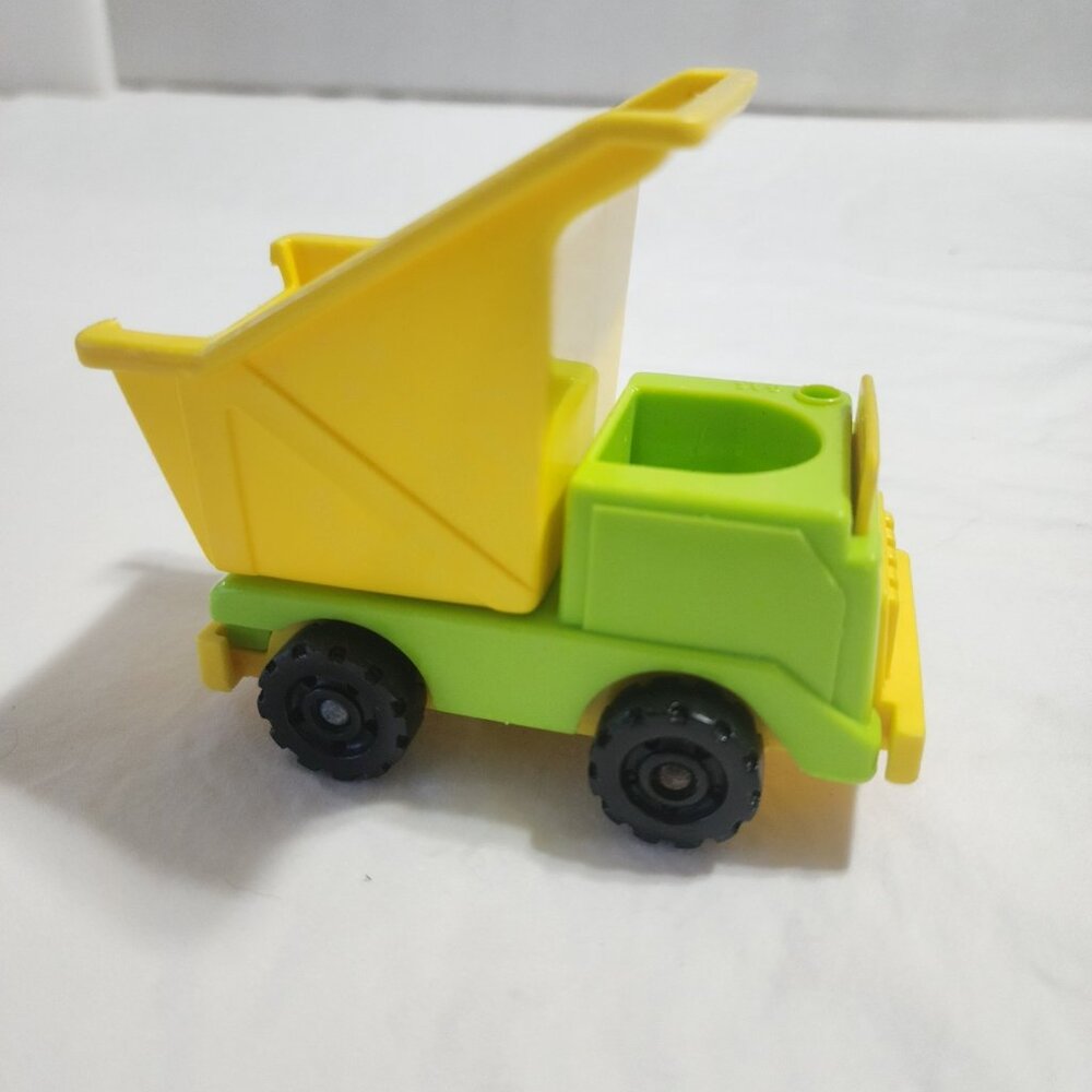 Fisher-Price Little People Green & Yellow Dump Truck Vintage Made in USA 4"x3.5"